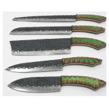 Set of 5 New Damascus Steel Kitchen Knives