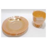 * 4 Fire King Peach Lustre Items: 1 Creamer & 3