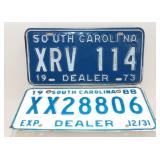 1973 and 1988 South Carolina License Plates