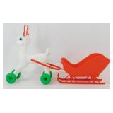 * Vintage Empire White Reindeer and Sleigh Pull