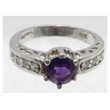 Sterling Silver Ring with Purple and White Stones