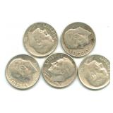 Group of 5 Roosevelt Silver Dimes