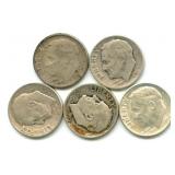 Group of 5 Roosevelt Silver Dimes
