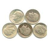 Group of 5 Roosevelt Silver Dimes