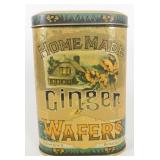 Vintage Famous Wafers Ginger Tin Container -