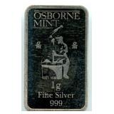 Osborne Mint Silver Bar - 1 Gram, .999 Fine