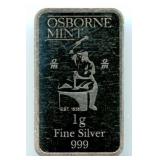 Osborne Mint Silver Bar - 1 Gram, .999 Fine