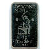 Osborne Mint Silver Bar - 1 Gram, .999 Fine
