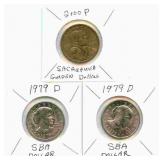 2000-P Sacagawea Golden Dollar & (2) 1979-D Susan