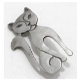 Vintage Pewter Cat Brooch - Animal Motif