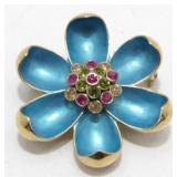 Vintage Pink and Rose Jeweled Blue Flower Brooch