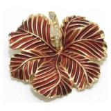 Jeweled and Enameled Leaf Brooch - Nature Design