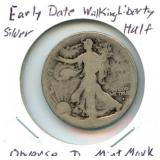 Early Date Walking Liberty Silver Half Dollar