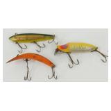 3 Vintage Lures: Heddon River Runt Spook Floater,