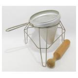 * Vintage Strainer Sieve with Wooden Pestle