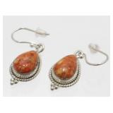 Sterling Silver Orange Coral Pierced Earrings -