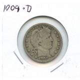 1909-D Barber Silver Quarter