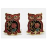 Vintage Cloisonnï¿½ Pierced Earrings - Owl Designs