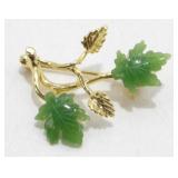 Vintage Carved Jade Brooch - Estate Jewelry