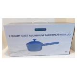 2 Quart Cast Aluminum Saucepan with Lid - Enamel