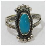 Sterling Silver Turquoise Ring, Southwest Navajo