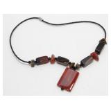 Vintage Carnelian and Banded Agate Necklace - 18"
