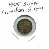 1905 Silver Canadian 5 Cent