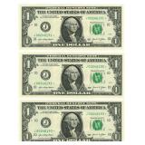 Three Consecutive $1 Star Notes - Crisp