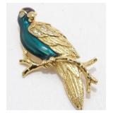 Vintage Jeweled Parrot Brooch - Bird Motif Pin