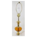 ** Vintage MCM Brass and Amber Glass Table Lamp