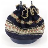 1940-1950s Handmade Crochet Beaded Drawstring