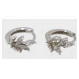 Sterling Silver and White Stone Pierced Earrings