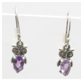 Sterling Silver and Purple Stone Owl Pierced