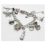 Vintage Sterling Silver Moving Charm Bracelet -