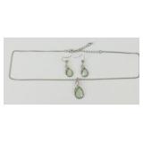 Necklace and Earrings - Pale Green