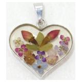 Sterling Silver Flower Heart Pendant, Approx 1"