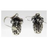 Sterling Silver Pineapple Fruit Pierced Earrings