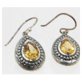 Sterling Silver and Yellow Topaz Pierced Earrings