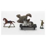 Antique Lead Squirrel, Horse, Soldier & Bench