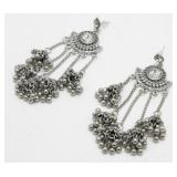 Silver Jhumka Chandelier Pierced Earrings -