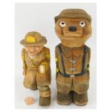 * 2 Hand-Carved Firefighter Figures - 4.5" and 6"