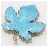 Vintage 1970s Sky Blue Enameled Maple Leaf Brooch