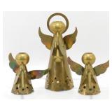 3 Vintage Brass Angel Candle Holders - 4" and 7"
