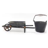 2 Cast Iron Items - Wheelbarrow & Bucket