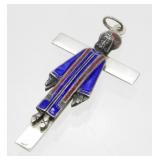 Vintage Sterling Silver and Enamel Cross - 11.84