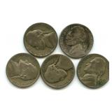 Group of 5 Jefferson Silver War Nickels
