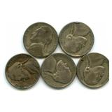 Group of 5 Jefferson Silver War Nickels