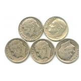 Group of 5 Roosevelt Silver Dimes