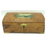 Vintage Carved Wooden Jewelry Box - Cedar Wood