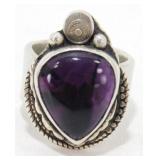 Sterling Silver Atomic Amethyst Ring, Size 9.5